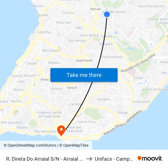 R. Direta Do Arraial S/N - Arraial Do Retiro Salvador - Ba Brasil to Unifacs - Campus Rio Vermelho map