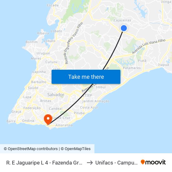 R. E Jaguaripe L 4 - Fazenda Grande 2 Salvador - Ba Brasil to Unifacs - Campus Rio Vermelho map