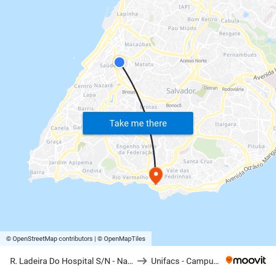 R. Ladeira Do Hospital S/N - Nazaré Salvador - Ba Brasil to Unifacs - Campus Rio Vermelho map