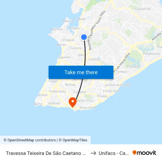 Travessa Teixeira De São Caetano 72 - São Caetano Salvador - Ba 40390-383 Brasil to Unifacs - Campus Rio Vermelho map