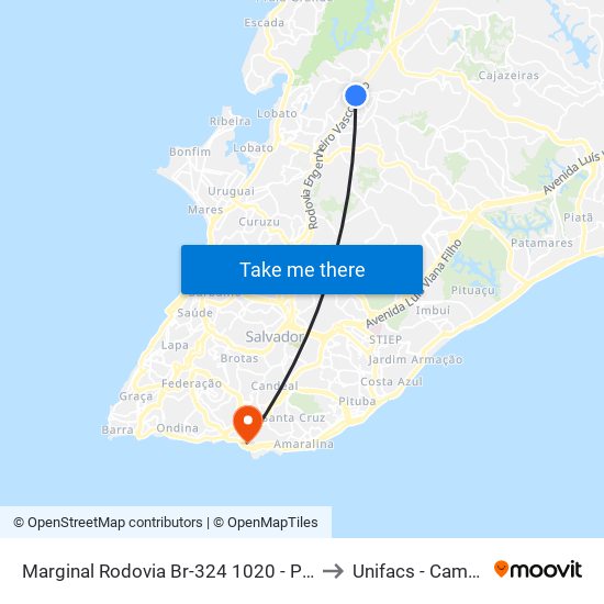 Marginal Rodovia Br-324 1020 - Porto Seco Pirajá Salvador - Ba Brasil to Unifacs - Campus Rio Vermelho map