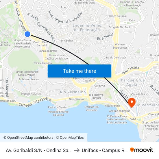 Av. Garibaldi S/N - Ondina Salvador - Ba Brasil to Unifacs - Campus Rio Vermelho map