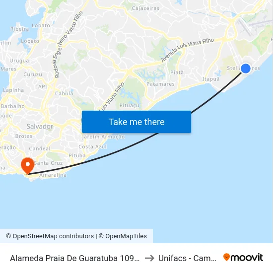 Alameda Praia De Guaratuba 1093 - Stella Maris Salvador - Ba Brasil to Unifacs - Campus Rio Vermelho map