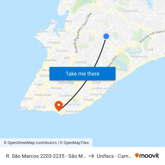 R. São Marcos 2203-2235 - São Marcos Salvador - Ba 41253-190 Brasil to Unifacs - Campus Rio Vermelho map