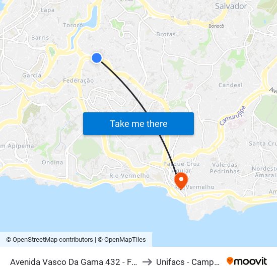 Avenida Vasco Da Gama 432 - Federação Salvador - Ba Brasil to Unifacs - Campus Rio Vermelho map