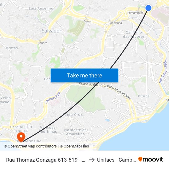 Rua Thomaz Gonzaga 613-619 - Pernambués Salvador - Ba Brasil to Unifacs - Campus Rio Vermelho map