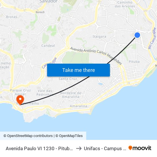 Avenida Paulo VI 1230 - Pituba Salvador - Ba Brasil to Unifacs - Campus Rio Vermelho map