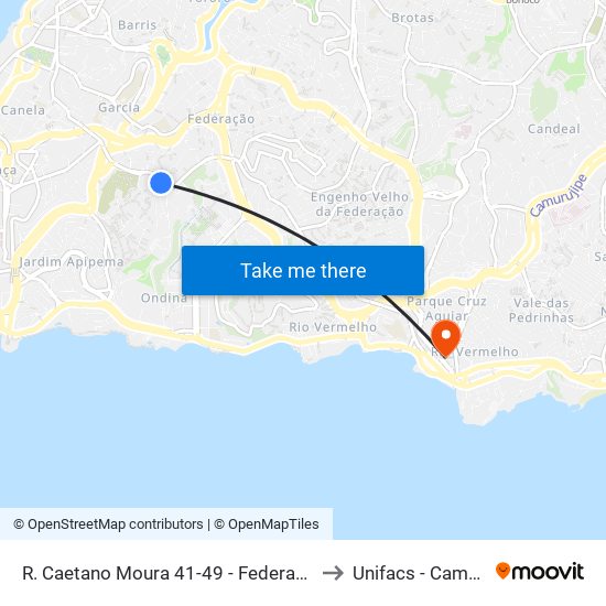 R. Caetano Moura 41-49 - Federação Salvador - Ba 40210-340 Brasil to Unifacs - Campus Rio Vermelho map