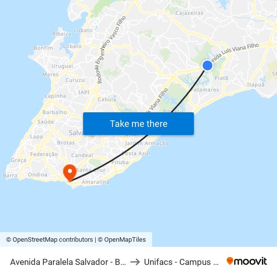 Avenida Paralela Salvador - Bahia 41745 Brasil to Unifacs - Campus Rio Vermelho map