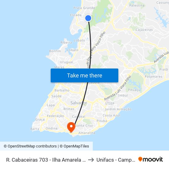 R. Cabaceiras 703 - Ilha Amarela Salvador - Ba 40715-020 Brasil to Unifacs - Campus Rio Vermelho map