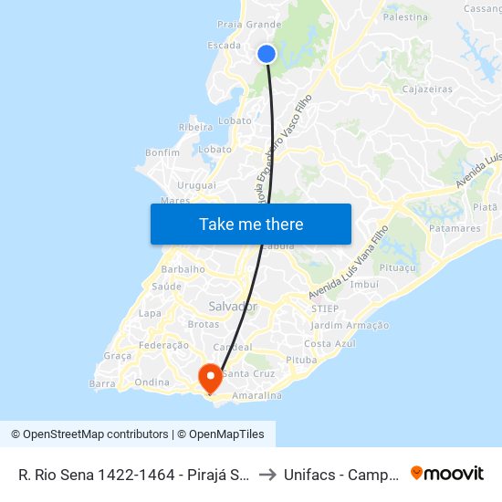 R. Rio Sena 1422-1464 - Pirajá Salvador - Ba 40715-500 Brasil to Unifacs - Campus Rio Vermelho map