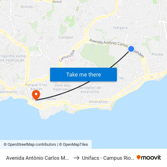 Avenida Antônio Carlos Magalhães 501 to Unifacs - Campus Rio Vermelho map