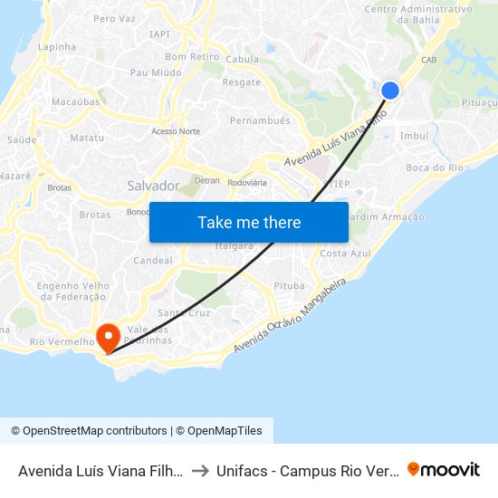 Avenida Luís Viana Filho 820 to Unifacs - Campus Rio Vermelho map