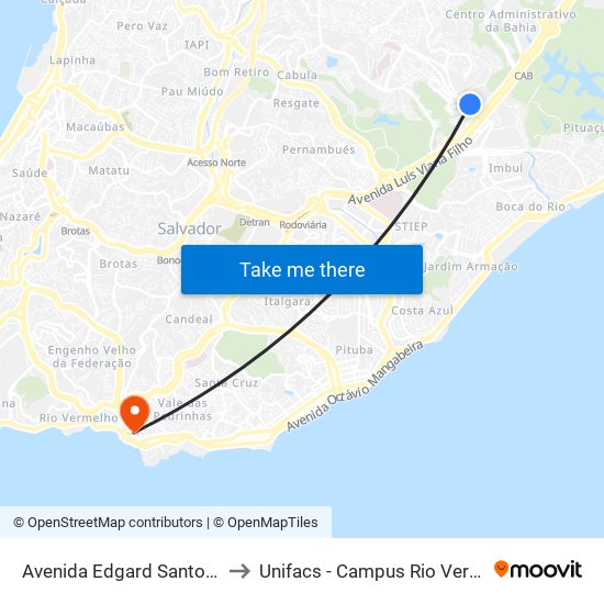 Avenida Edgard Santos 317 to Unifacs - Campus Rio Vermelho map