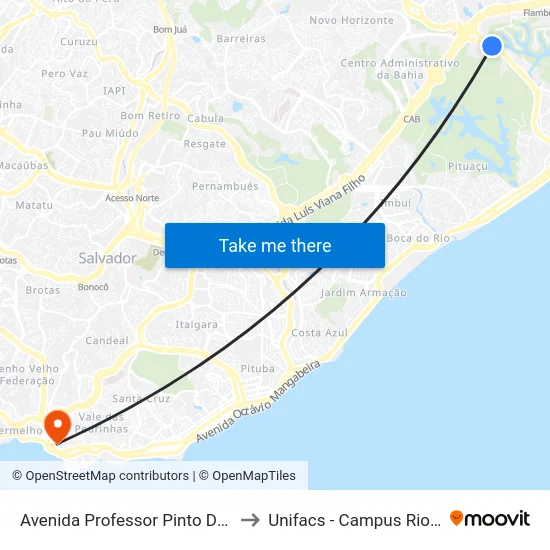 Avenida Professor Pinto De Aguiar 120 to Unifacs - Campus Rio Vermelho map