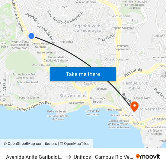 Avenida Anita Garibaldi 12340 to Unifacs - Campus Rio Vermelho map