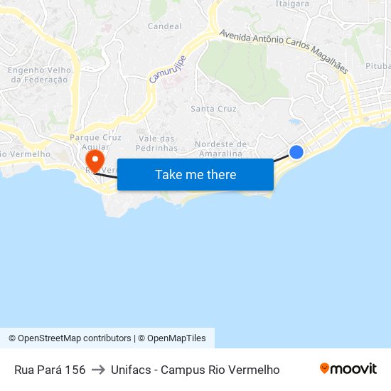 Rua Pará 156 to Unifacs - Campus Rio Vermelho map