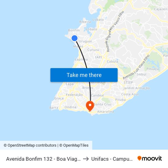 Avenida Bonfim 132 - Boa Viagem Salvador - Ba Brasil to Unifacs - Campus Rio Vermelho map