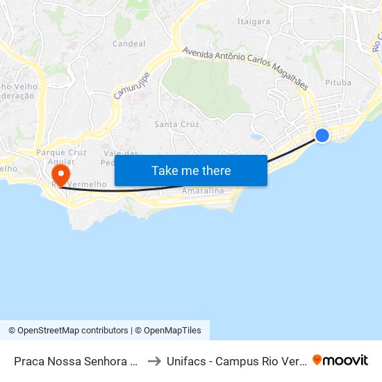 Praca Nossa Senhora Da Luz to Unifacs - Campus Rio Vermelho map