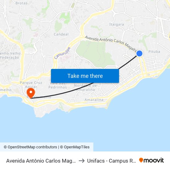 Avenida Antônio Carlos Magalhães, 148 | Ida to Unifacs - Campus Rio Vermelho map