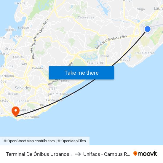 Terminal De Ônibus Urbanos Do Aeroporto ✈ to Unifacs - Campus Rio Vermelho map