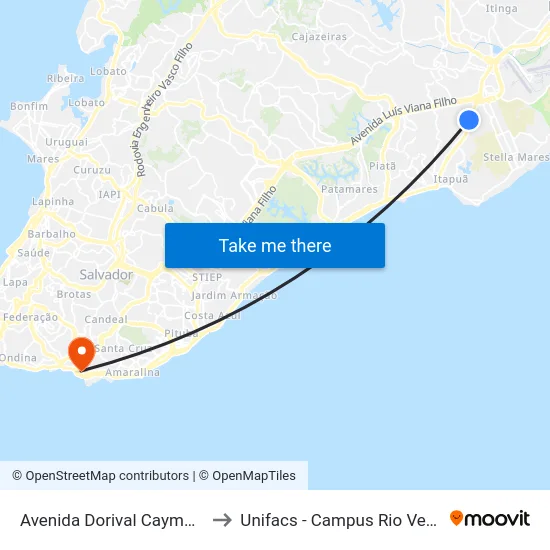 Avenida Dorival Caymmi, 945 to Unifacs - Campus Rio Vermelho map