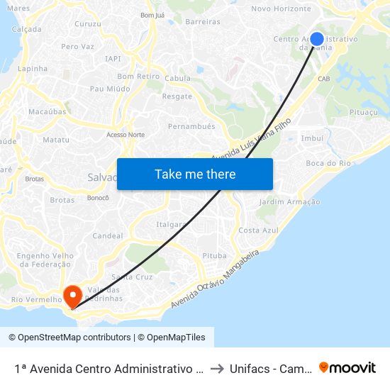 1ª Avenida Centro Administrativo Da Bahia, 266 | Assembléia Legislativa to Unifacs - Campus Rio Vermelho map