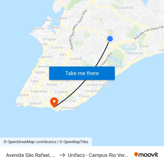 Avenida São Rafael, 1197 to Unifacs - Campus Rio Vermelho map