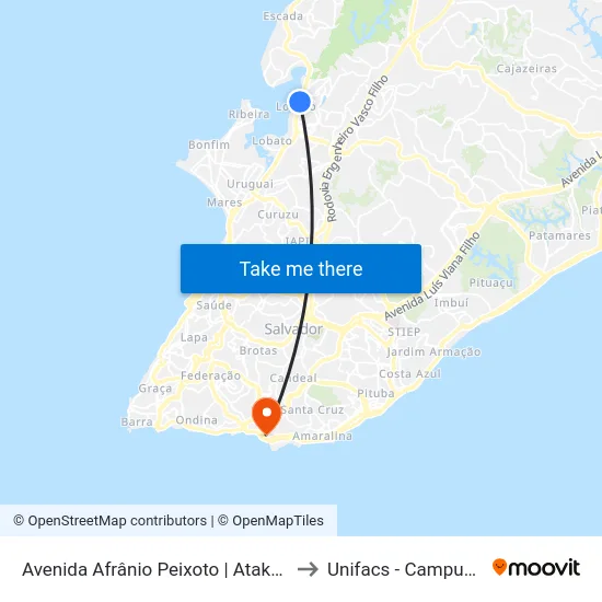 Avenida Afrânio Peixoto | Atakadão Atakarejo - Lobato to Unifacs - Campus Rio Vermelho map