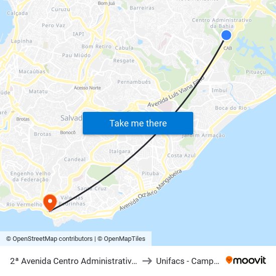 2ª Avenida Centro Administrativo Da Bahia | Seplan / Car / Sdr to Unifacs - Campus Rio Vermelho map