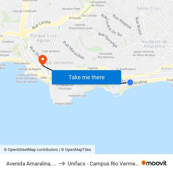 Avenida Amaralina, 37 to Unifacs - Campus Rio Vermelho map