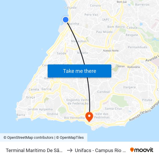 Terminal Marítimo De São Joaquim to Unifacs - Campus Rio Vermelho map