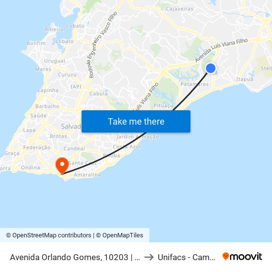 Avenida Orlando Gomes, 10203 | Sesi / Senai Cimatec - Sentido Orla to Unifacs - Campus Rio Vermelho map