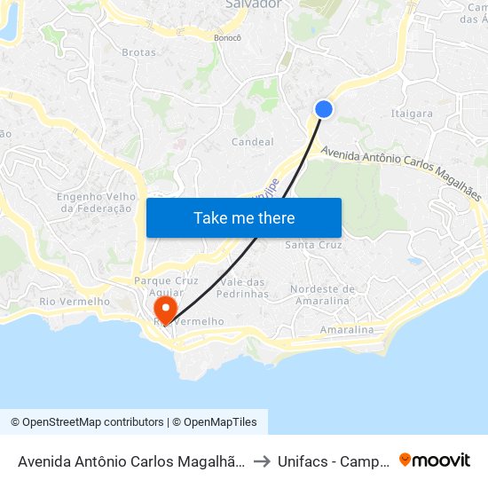 Avenida Antônio Carlos Magalhães | Hospital Teresa De Lisieux to Unifacs - Campus Rio Vermelho map