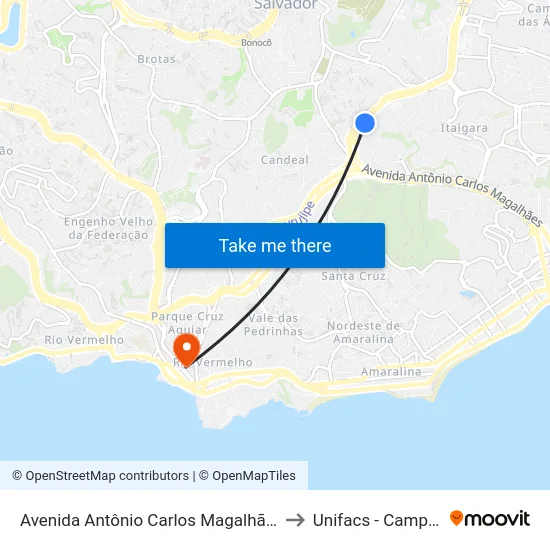 Avenida Antônio Carlos Magalhães | Hospital Teresa De Lisieux to Unifacs - Campus Rio Vermelho map