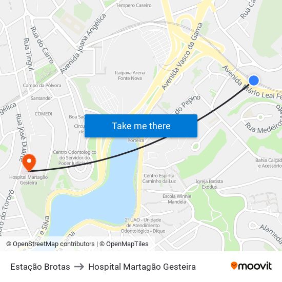 Estação Brotas to Hospital Martagão Gesteira map