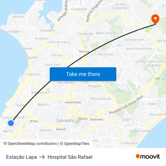 Estação Lapa to Hospital São Rafael map
