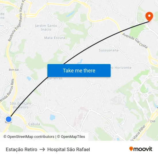 Estação Retiro to Hospital São Rafael map