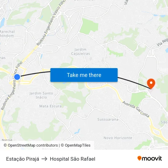 Estação Pirajá to Hospital São Rafael map