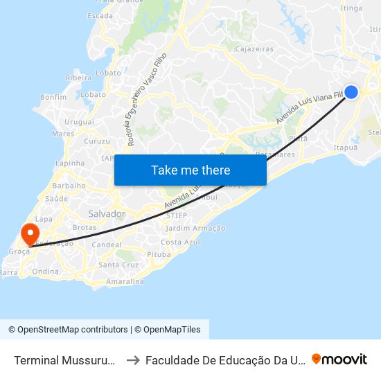Terminal Mussurunga to Faculdade De Educação Da Ufba map