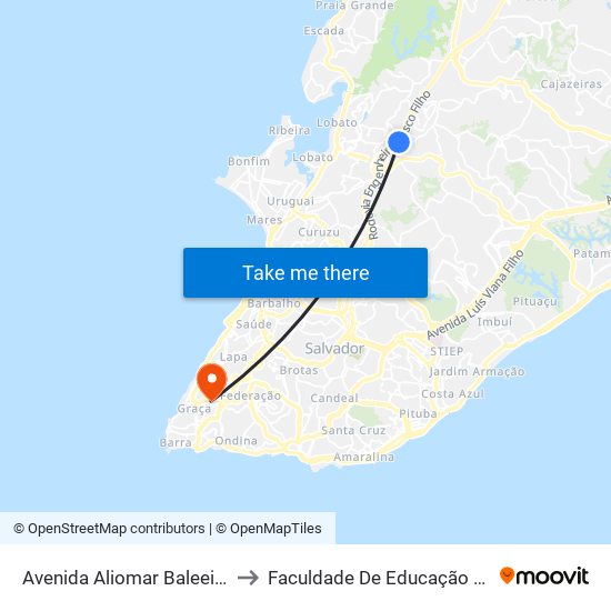 Avenida Aliomar Baleeiro, 243 to Faculdade De Educação Da Ufba map