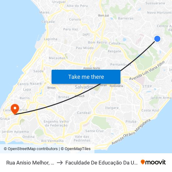 Rua Anísio Melhor, 25 to Faculdade De Educação Da Ufba map