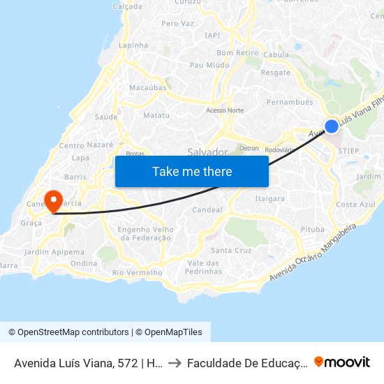 Avenida Luís Viana, 572 | Hospital Sarah to Faculdade De Educação Da Ufba map