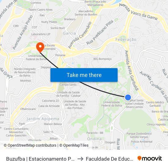 Buzufba | Estacionamento Paf I / Matemática to Faculdade De Educação Da Ufba map