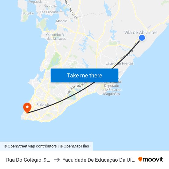 Rua Do Colégio, 914 to Faculdade De Educação Da Ufba map