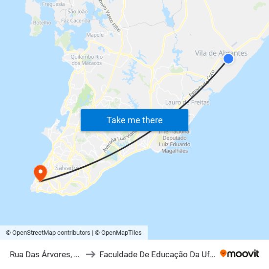 Rua Das Árvores, 16 to Faculdade De Educação Da Ufba map