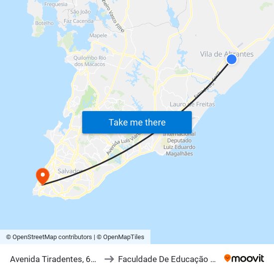 Avenida Tiradentes, 619-655 to Faculdade De Educação Da Ufba map