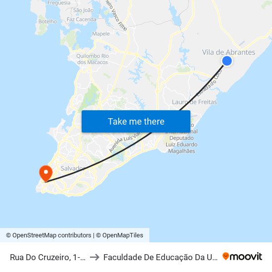 Rua Do Cruzeiro, 1-25 to Faculdade De Educação Da Ufba map