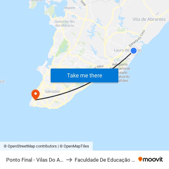 Ponto Final - Vilas Do Atlântico to Faculdade De Educação Da Ufba map