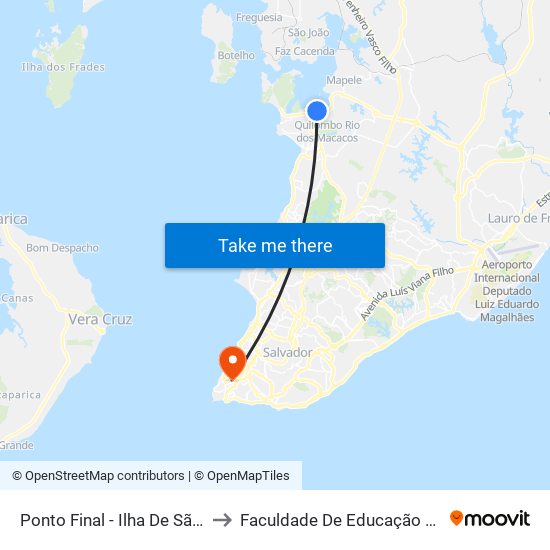 Ponto Final - Ilha De São João to Faculdade De Educação Da Ufba map